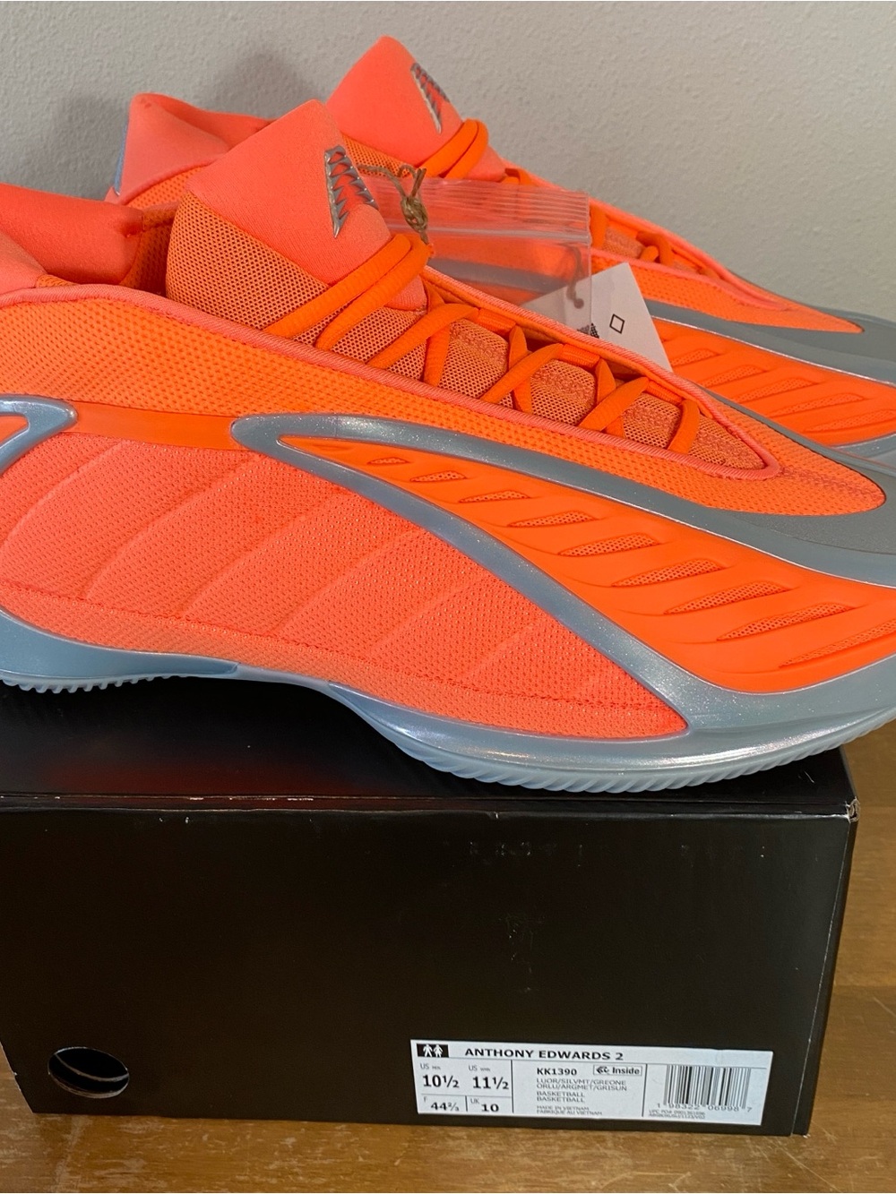 Adidas AE 2 Anthony Edward Basketball Shoe Orange Silver $130 - Size 10.5